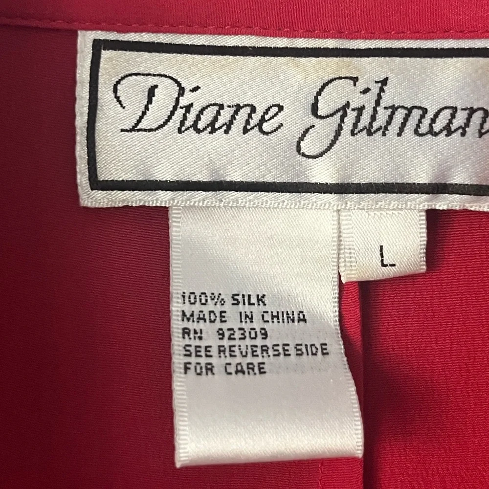 Vintage Diane Gilman Silk Beaded Button Up Collard Blouse Top Shirt Large - Picture 5 of 5